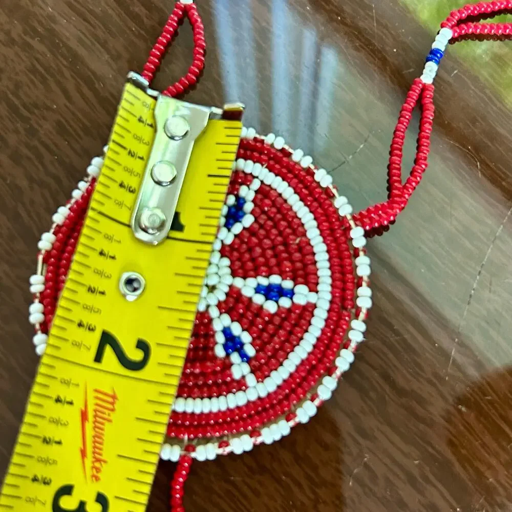 Vintage Beaded Medallion Necklace Red White Blue Southwestern Style